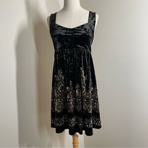 Free People Women’s Black Crushed Velvet-SZ Small- Sleeveless Sequin Tank Dress